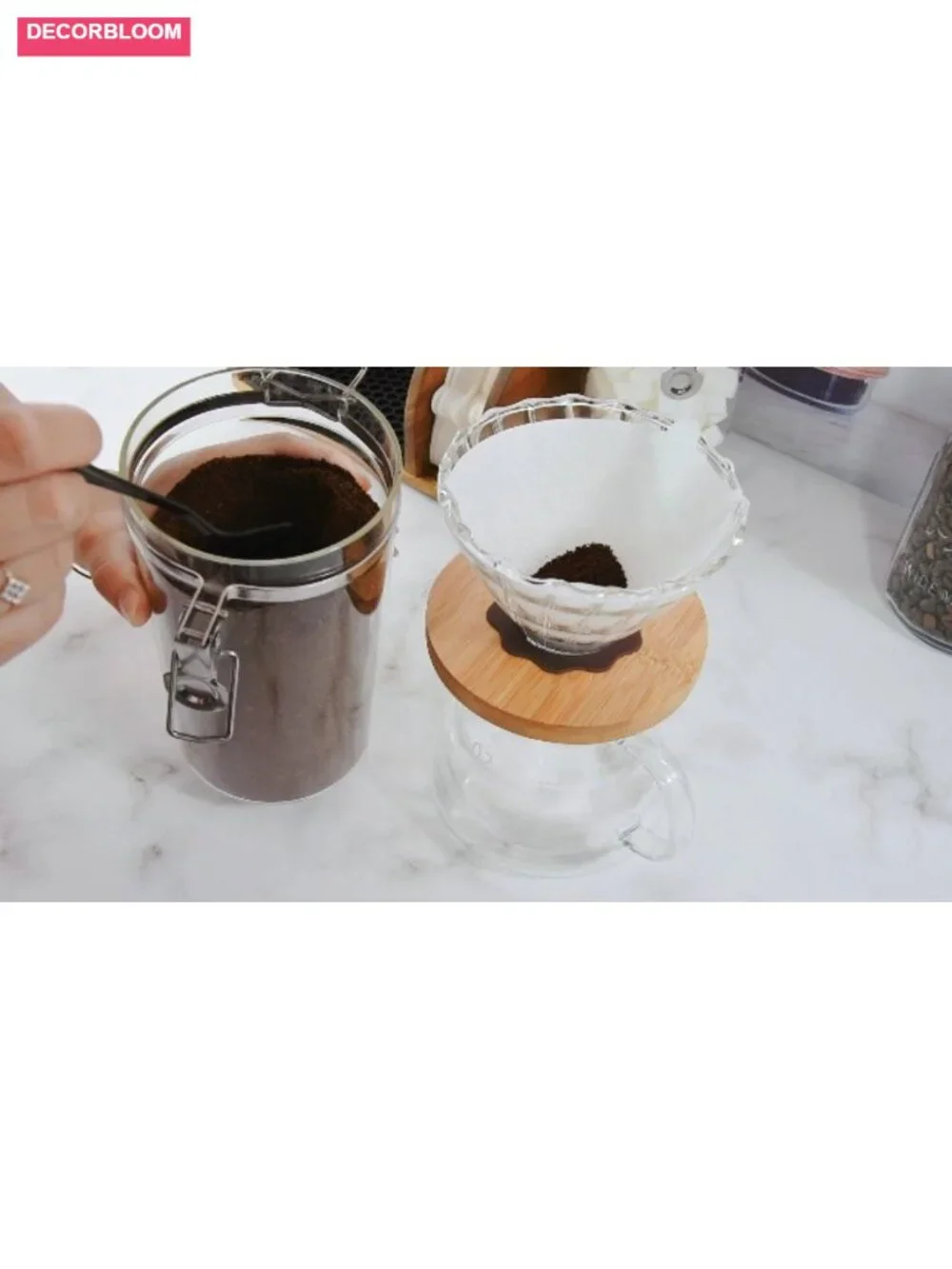Acacia Wood Coffee Caddy Station Organizer for Chemex Pour Over Maker